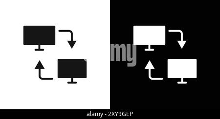 Icône d'échange de données logo signe contour vectoriel en noir et blanc Illustration de Vecteur