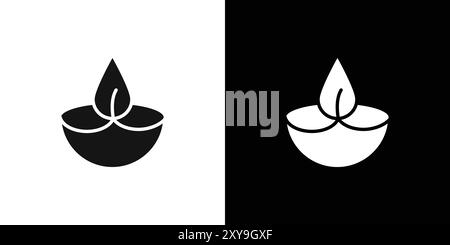 Diwali Diya icône logo logo contour vectoriel en noir et blanc Illustration de Vecteur