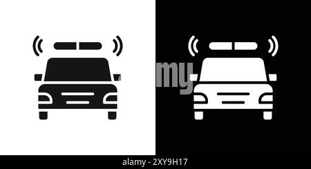 Contour de vecteur de signe de logo d'icône de voiture de police clignotant en couleur noire et blanche Illustration de Vecteur