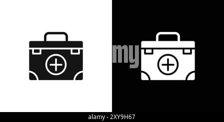 Contour de vecteur de signe d'icône de kit médical de premiers soins en noir et blanc Illustration de Vecteur