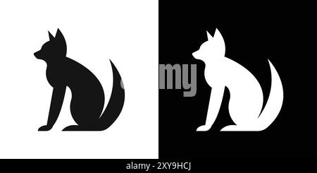 Contour de vecteur de signe de logo Fox icône en couleur noire et blanche Illustration de Vecteur