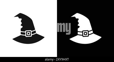 halloween witch hat icône logo logo contour vectoriel en couleur noire et blanche Illustration de Vecteur