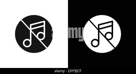 Aucun contour vectoriel de signe de logo d'icône de signe de musique en noir et blanc Illustration de Vecteur