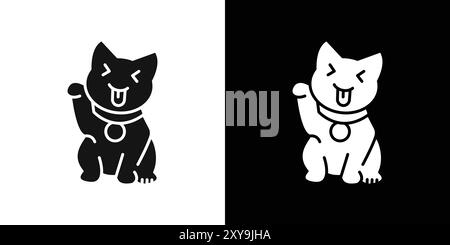 maneki neko doodle logo logo logo logo contour vectoriel en couleur noire et blanche Illustration de Vecteur