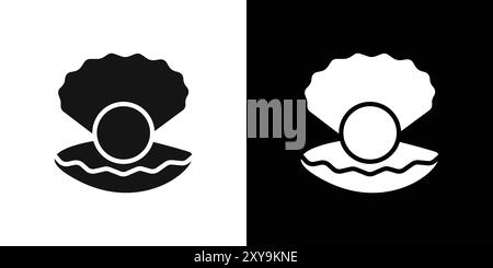 Coquille de mer avec contour vectoriel de signe de logo d'icône de perle en couleur noire et blanche Illustration de Vecteur