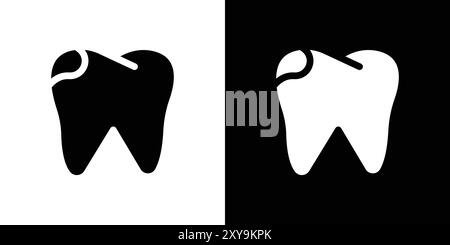 Dent avec contour de vecteur de signe de logo d'icône de caries en noir et blanc Illustration de Vecteur