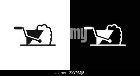 contour de vecteur de signe de logo d'icône de déchargement de brouette en noir et blanc Illustration de Vecteur