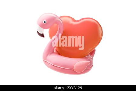 Anneau de natation ballon Flamingo avec style de dessin animé, rendu 3D. Illustration 3D. Banque D'Images