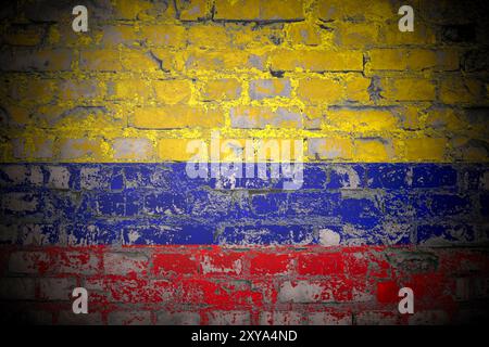 Drapeau sur un mur de briques fissurées Banque D'Images