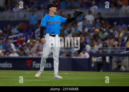 Calvin Faucher P #53 - août 25, Miami Marlins v Chicago Cubs at Loan Depot Park le 25 août 2024 à Miami, Floride. (Photo de Chris Arjoon) Banque D'Images