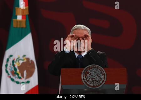 Non exclusif : le président mexicain Andres Manuel Lopez Obrador, lors d'une conférence d'information au Palais National pour parler de la relation avec Cana Banque D'Images