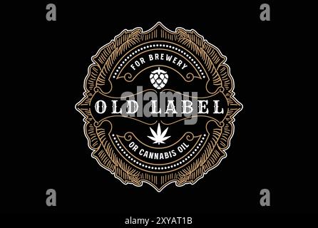 Vintage rétro Golden Hops bière artisanale ou cannabis marijuana Leaf CBD Hemp Oil badge emblème Label logo Design Illustration de Vecteur