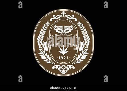 Vintage Retro Round Golden Wings avec cannabis marijuana Leaf pour CBD Hemp Oil badge Emblem Label logo Design Illustration de Vecteur
