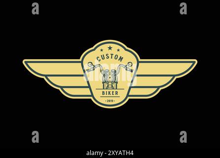 Moto rétro Vintage avec ailes pour Biker Custom Club garage Workshop logo Design Illustration de Vecteur