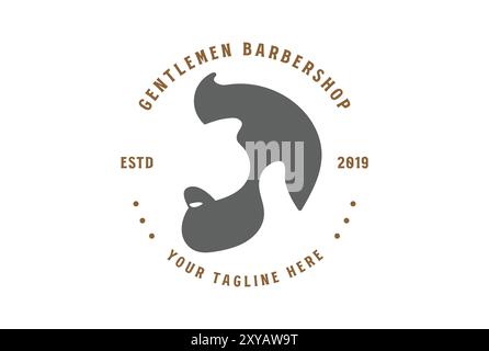 Vintage rétro simple homme cheveux masculin avec moustache et barbe pour Gentlemen Barbershop coiffure badge Emblem logo Illustration de Vecteur