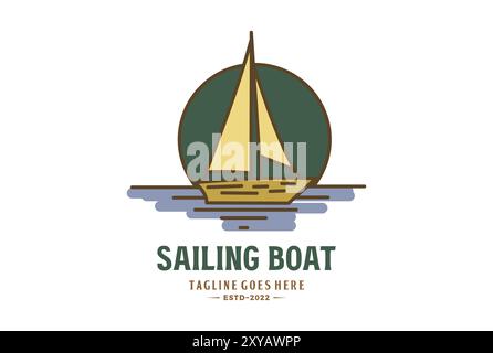 Bateau à voile minimaliste simple pour Ocean Nautical logo Illustration de Vecteur