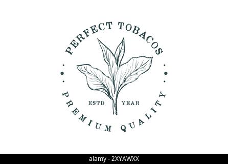 Vintage rétro dessin à la main Sketch tabac Plant Tree Leaf Leaf Leaves pour Cigar badge Emblem Label logo Design Illustration de Vecteur