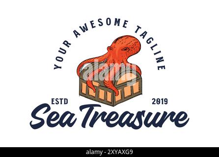 Kraken Squid Octopus avec Treasure pour T shirt logo Design Illustration de Vecteur