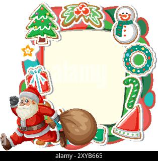 Père Noël avec décorations et cadeaux sur le thème de Noël Illustration de Vecteur