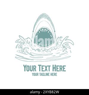 Vintage à la main dessinée Angry Open Mouth Ocean Shark illustration Vector Illustration de Vecteur