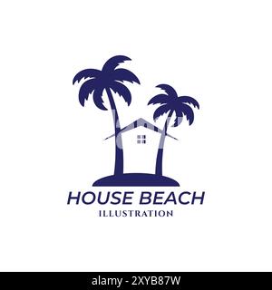 Simple Coconut Palm Beach Home House pour le vecteur d'illustration de voyage Illustration de Vecteur