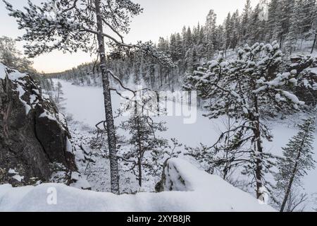 Paysage d'hiver, Gaellivare, Norrbotten, Laponie, Suède, octobre 2013, Europe Banque D'Images