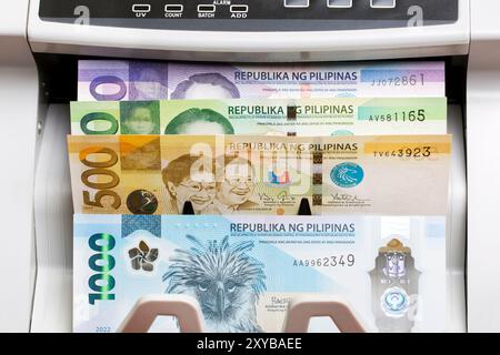 Monnaie philippine - peso dans la machine à compter Banque D'Images