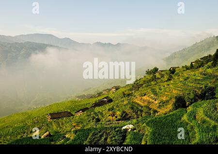 Les étonnantes terrasses de riz de Longji dans Guangxi, Chine. Banque D'Images