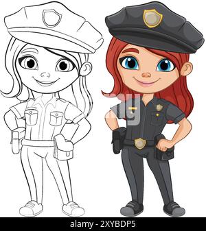 Policier féminin souriant en uniforme Illustration de Vecteur