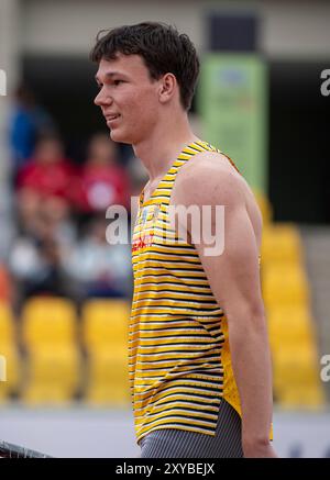 Joshua STALLBAUM (TSV Schmiden), ALLEMAGNE, Pole Vault Men PER, Leichtathletik, Athlétisme, Championnats du monde d'athlétisme U20 Lima 24, Leichtathletik Weltmeisterschaften, 28.08.2024, Foto : Eibner-Pressefoto/Jan Papenfuss Banque D'Images