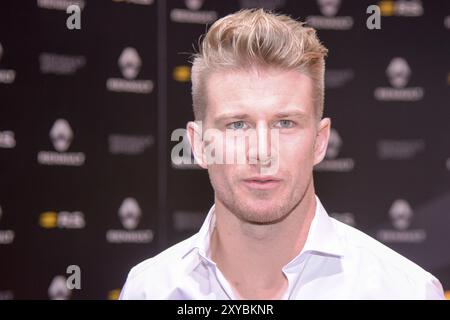 Francfort, Allemagne. 12 septembre 2017. Nico Hulkenberg, pilote automobile professionnel allemand Renault Conférence de presse à la 65ème édition de l'IAA International Motor SH Banque D'Images