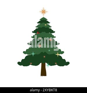 Un vecteur vert d'arbre de Noël, illustration sur fond isolé, ensemble vectoriel d'arbres de Noël de bande dessinée, pins pour carte de voeux, invitation, bannière Illustration de Vecteur