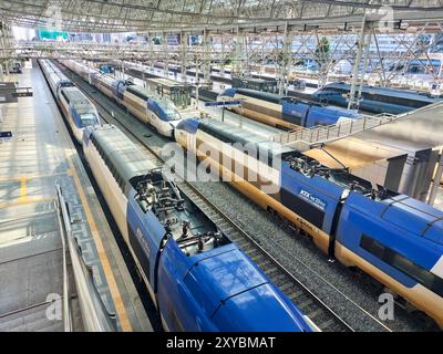 SÉOUL, CORÉE DU SUD - 28 août 2024 : trains à grande vitesse KTX Sancheon à la gare de Séoul. Banque D'Images