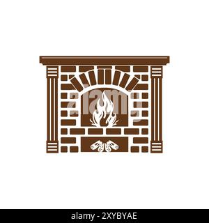 Vintage rétro Brick Stone Furnace cheminée Bonfire illustration Vector Illustration de Vecteur