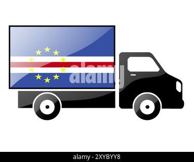 Le drapeau du Cap-Vert peint sur la silhouette d'un camion. illustration brillante Banque D'Images