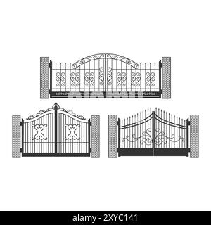 Porte de clôture en fer forgé forgé forgé avec décoration d'ornement. Illustration vectorielle Illustration de Vecteur