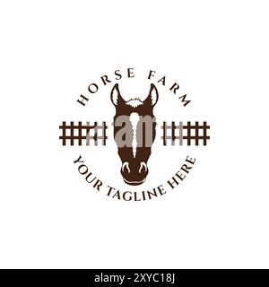 Cheval rétro vintage avec stabling stable de clôture pour Farm Ranch logo illustration Vector Illustration de Vecteur