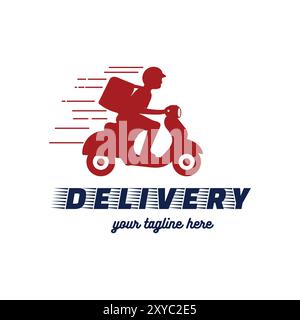 Courier homme avec scooter rapide de moto rapide pour le service de commande de livraison logo icône illustration vecteur Illustration de Vecteur