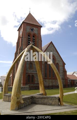 Port, Stanley, port stanley, église, église, baleine, arche, os, mâchoire, baleine, arche, monument, mémorial, baleine, os, cathédrale christ church, Banque D'Images