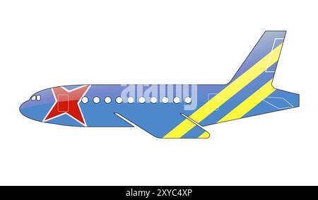 Le drapeau d'Aruba peint sur la silhouette d'un avion. illustration brillante Banque D'Images