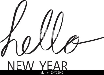 bonjour nouvel an script calligraphie texte écrit à la main police couleur noire décoration ornement heureux nouvel an 2024 2025 2026 temps année civile merry christ Illustration de Vecteur