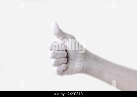 Les gestes, positions et expressions avec les mains et les doigts aussi peint en blanc avec fond blanc Banque D'Images