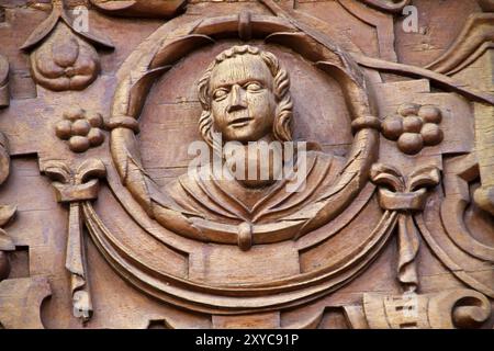 Détail de la porte de la maison du maire de la sorcière à Lemgo Banque D'Images