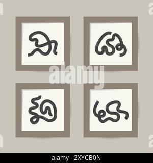 Bannière de lignes de pinceau audacieuses dessinées à la main, art mural, affiche. Abstrait grunge ondulé courbes, formes géométriques. Illustration de Vecteur