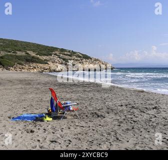 La plage Spiaggia Coaquaddus à Sant'Antioco, la deuxième plus grande île de la Sardaigne italienne. Il est situé à environ 87 kilomètres de CA Banque D'Images