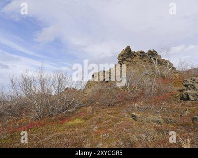 Formation de tuf dans le champ de lave de Dimmuborgir au lac Myvatn en Islande Banque D'Images