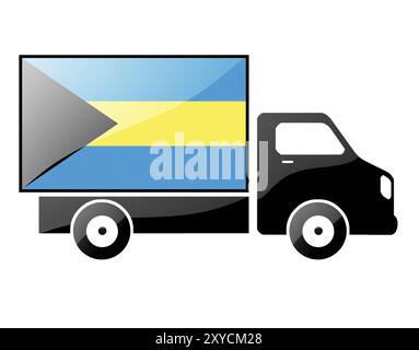 Le drapeau des Bahamas peint sur la silhouette d'un camion. illustration brillante Banque D'Images