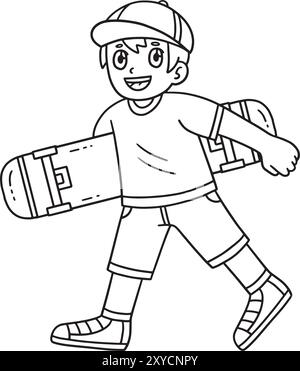 Planche à roulettes Boy isolé Coloring page pour enfants Illustration de Vecteur