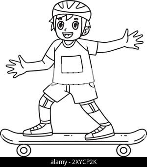 Skateboard Boy jouant Isolated Coloring page Illustration de Vecteur