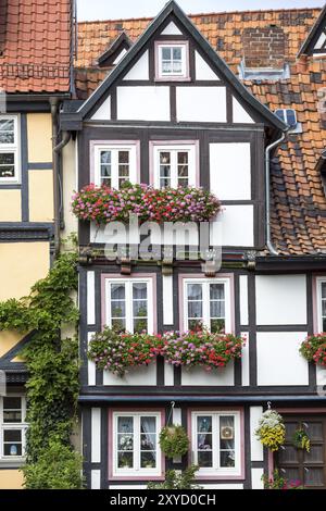 Maisons à colombages à Quedlinbrug, montagnes du Harz Banque D'Images